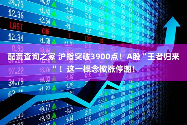 配资查询之家 沪指突破3900点！A股“王者归来”！这一概念掀涨停潮！